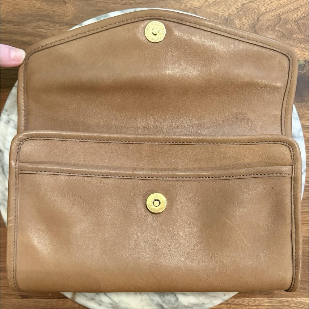 NEW! Vintage 1980s 80s Coach Putty Brown 9810 Envelope Clutch Purse Brass RARE! - Picture 4 of 14